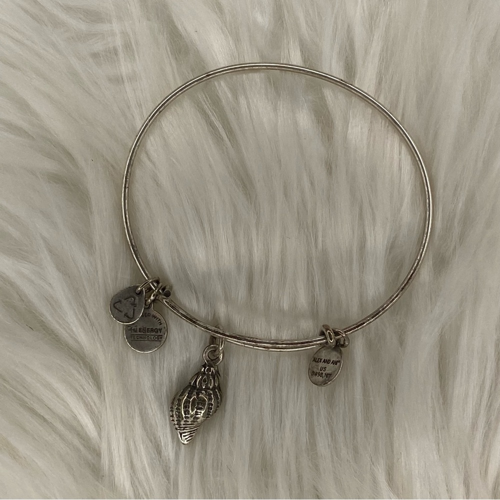 Alex and Ani Rafaelian Silver Conch Shell Charm Bangle Bracelet